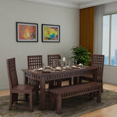 Amer Solid Sheesham Wood 6 Seater Dining Set With Bench (Without Cushion, Walnut Finish)